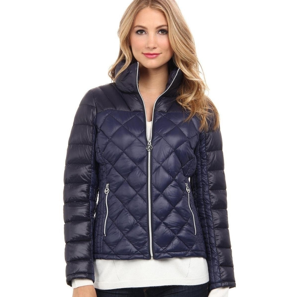 Michael Kors Puffer Quilted Packable Down Filled Jacket Blue Women's Small EUC